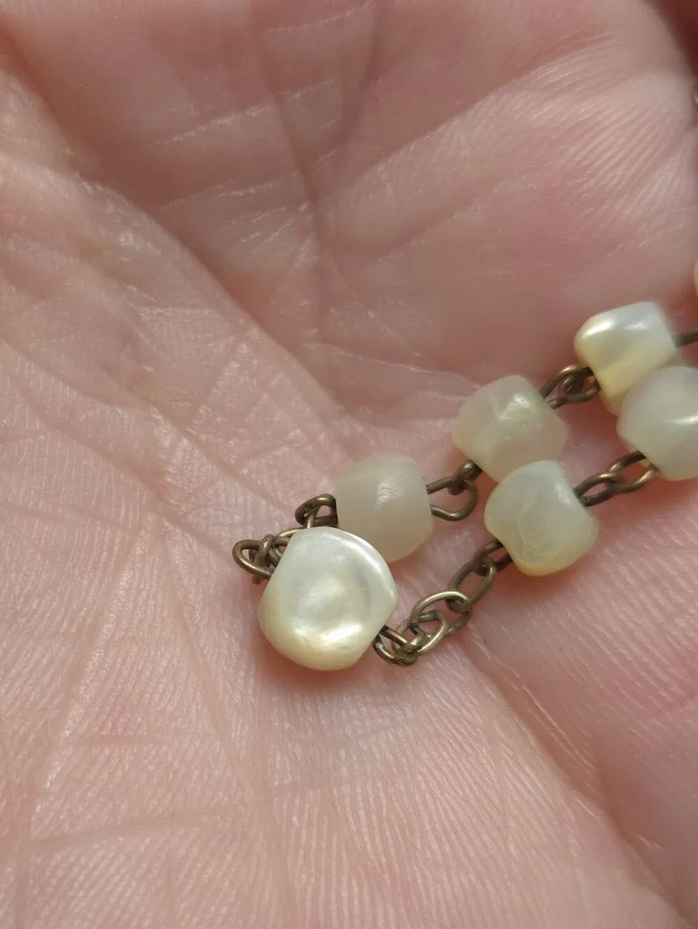 Antique Victorian Balamuti Mother of Pearl Beaded Sterling Silver Bracelet 8 1/4